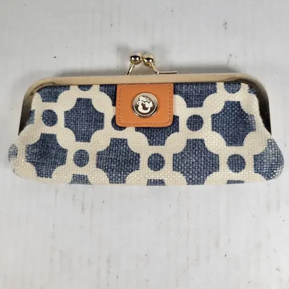 Spartina 449 Leather Linen Moroccan Mosaic Patterned Nautical Coin Purse - Picture 1 of 10